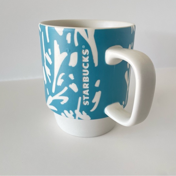 Starbucks 2016 Blue Abstract Floral Print 12oz Mug Stackable Coffee Tea - Picture 4 of 8